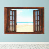Beach Uitzicht Fake Window Home Kantoor Canvas Afdruk (Insitu (Houten vloer))