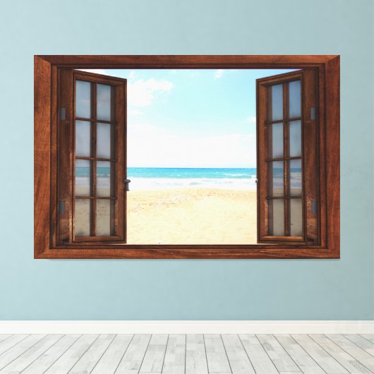 Beach Uitzicht Fake Window Home Kantoor Canvas Afdruk (Insitu (Houten vloer))