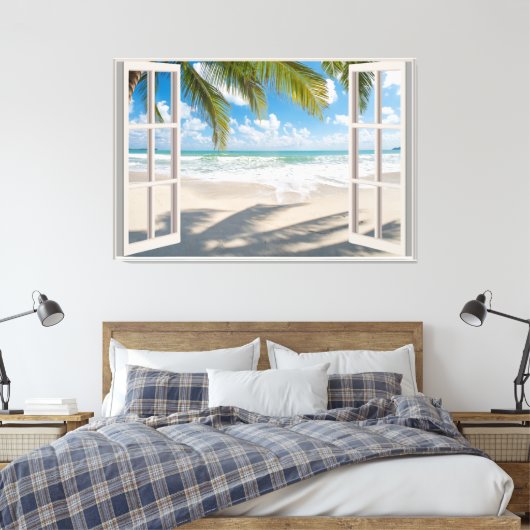 Beach Uitzicht Fake Window Home Kantoor Canvas Afdruk (Insitu (Slaapkamer))