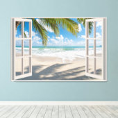Beach Uitzicht Fake Window Home Kantoor Canvas Afdruk (Insitu (Houten vloer))