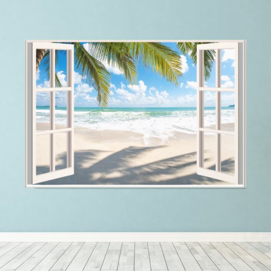 Beach Uitzicht Fake Window Home Kantoor Canvas Afdruk (Insitu (Houten vloer))