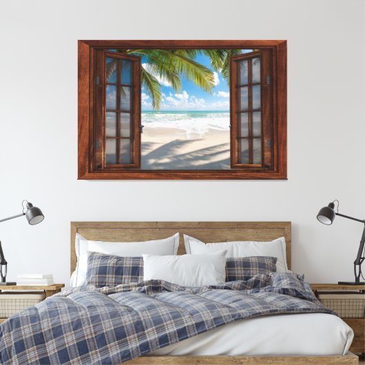 Beach Uitzicht Fake Window Home Kantoor Canvas Afdruk (Insitu (Slaapkamer))