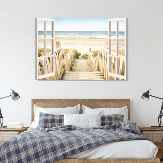 Beach Uitzicht Fake Window Home Kantoor Canvas Afdruk (Insitu (Slaapkamer))