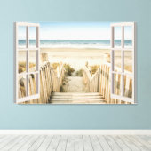 Beach Uitzicht Fake Window Home Kantoor Canvas Afdruk (Insitu (Houten vloer))