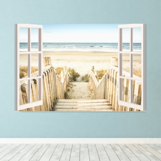 Beach Uitzicht Fake Window Home Kantoor Canvas Afdruk (Insitu (Houten vloer))