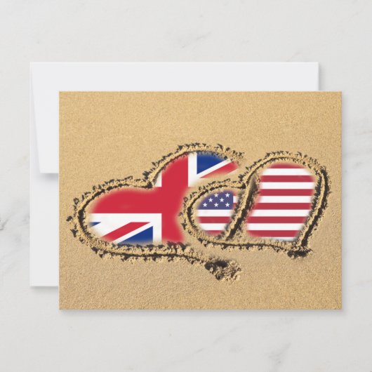 Beach UK and USA Love Hearts Kaart (Voorkant)