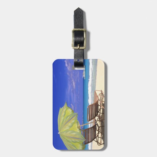 Beach Umbrella, Abaco, Bahamas Bagagelabel (Voorkant verticaal)