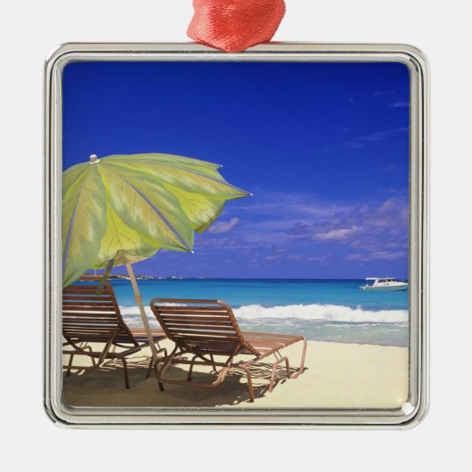 Beach Umbrella, Abaco, Bahamas Metalen Ornament (Voorkant)