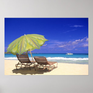 Beach Umbrella, Abaco, Bahamas Poster