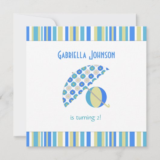 Beach Umbrella Birthday Party Invitation Kaart (Voorkant)