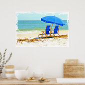 Beach, Umbrella en Chairs bij de Shore Poster (Keuken)