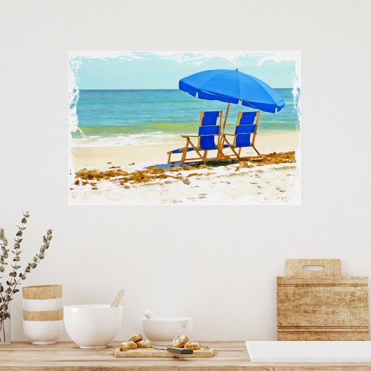 Beach, Umbrella en Chairs bij de Shore Poster (Keuken)