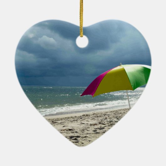 Beach Umbrella Heart Keramisch Ornament (Achterkant)