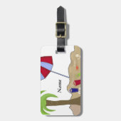 Beach Umbrella in het zand Bagagelabel (Voorkant verticaal)