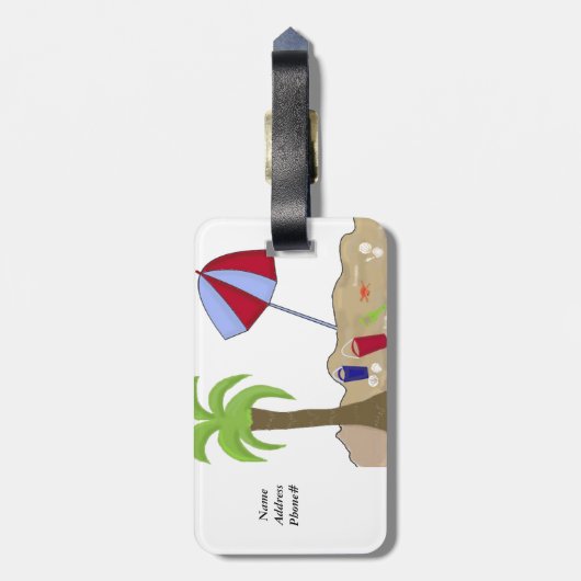 Beach Umbrella in het zand Bagagelabel (Achterkant verticaal)