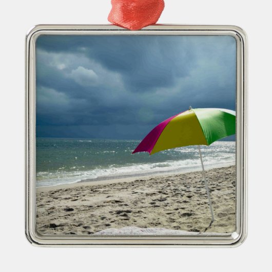 Beach Umbrella Square Metalen Ornament (Voorkant)