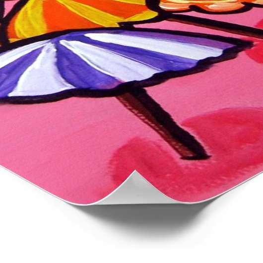 Beach Umbrellas Sailships Fun Folk Art Poster (Hoek)