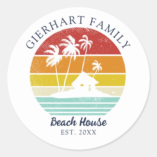 Beach Vacation House Reunion Palm Trees Ronde Sticker (Voorkant)
