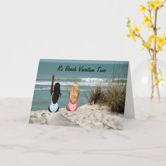 Beach Vacation Kaart met Beach & Young Girls (Gele Bloem)