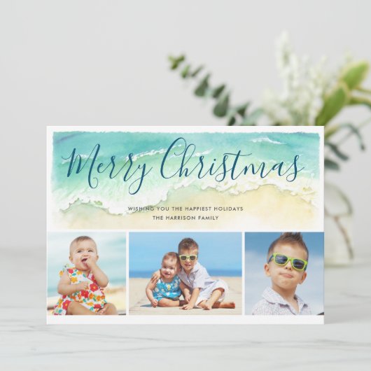 Beach Vacation Merry Kerstmis Foto Holiday Kaart (Staand voorkant)