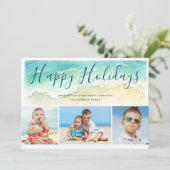Beach Vacation Prettige feestdagen Coastal 3-Photo Feestdagenkaart (Staand voorkant)