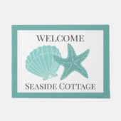 Beach Vacation Rental Aqua Shells Gepersonaliseerd Deurmat (Voorkant)
