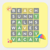 Beach Vacation Word Puzzle Game Fun Vacay Vierkante Sticker (Voorkant)