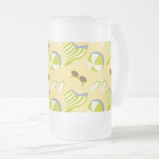 Beach vacay pattern with sunglasses and sun hat  matglas bierpul (Voorkant rechts)