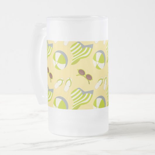 Beach vacay pattern with sunglasses and sun hat  matglas bierpul (Voorkant links)