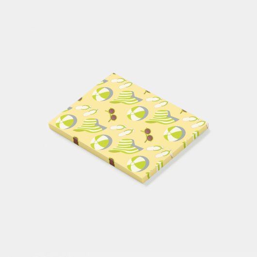 Beach vacay pattern with sunglasses and sun hat  post-it® notes (Schuin)