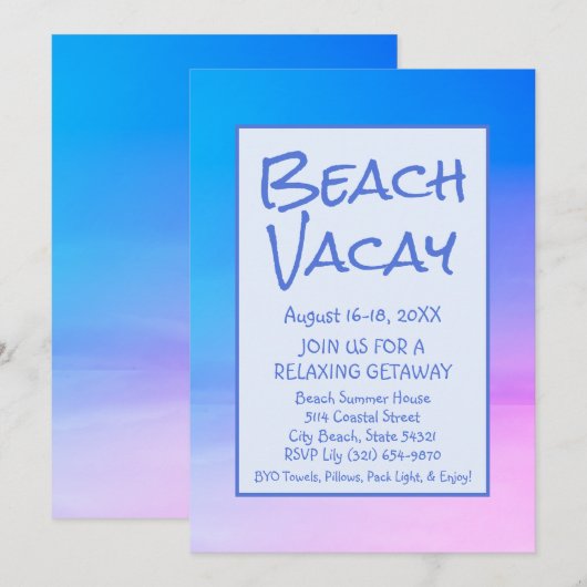 Beach Vacay Uitje vakantie uitnodiging (Voorkant / Achterkant)