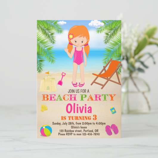 Beach verjaardagsuitnodiging Zomeruitnodiging Kaart (Staand voorkant)