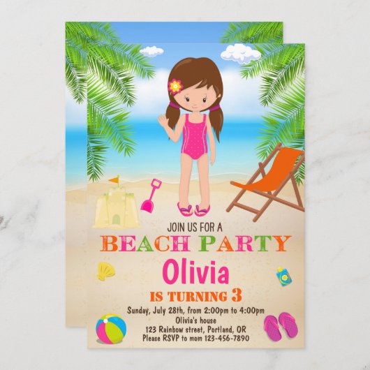 Beach verjaardagsuitnodiging Zomeruitnodiging Kaart (Voorkant / Achterkant)