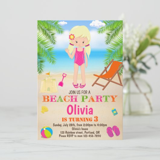 Beach verjaardagsuitnodiging Zomeruitnodiging Kaart (Staand voorkant)