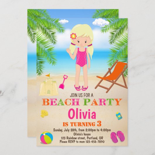 Beach verjaardagsuitnodiging Zomeruitnodiging Kaart (Voorkant / Achterkant)