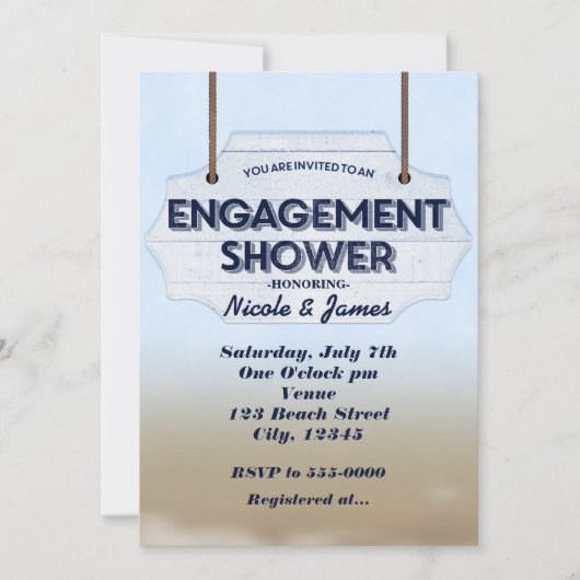 Beach Verloving Shower White Wood Invitations Kaart (Voorkant)