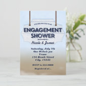 Beach Verloving Shower White Wood Invitations Kaart (Staand voorkant)