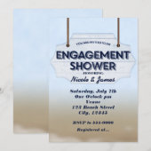 Beach Verloving Shower White Wood Invitations Kaart (Voorkant / Achterkant)