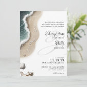 Beach Vibe met details Uitnodiging voor de bruilof (Staand voorkant)