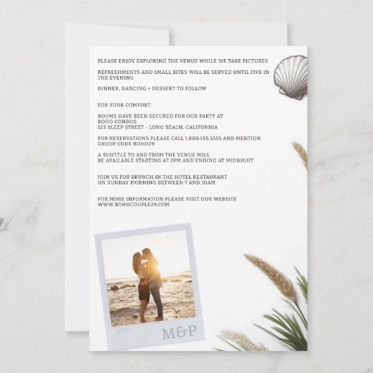 Beach Vibe met details Uitnodiging voor de bruilof (Achterkant)