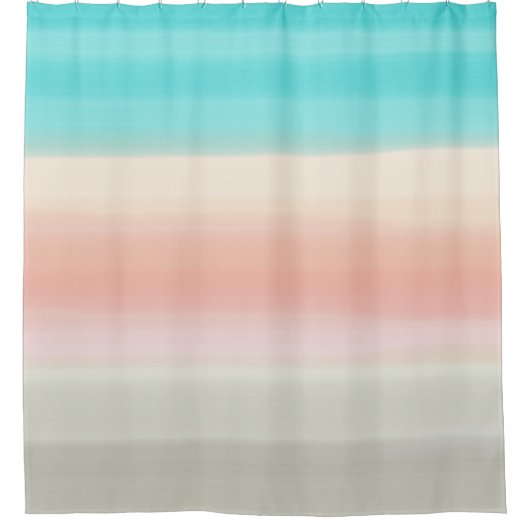 Beach Vibe Pastel Blue Coral Grey Waterverf Douchegordijn (Voorkant)