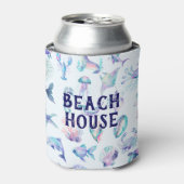 Beach Vibe Pastel kleuren zee dieren patroon Blikjeskoeler (Blikje Voorkant)