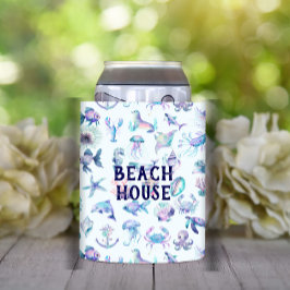 Beach Vibe Pastel kleuren zee dieren patroon Blikjeskoeler