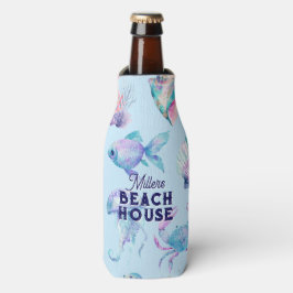 Beach Vibe Pastel kleuren zee dieren patroon Flesjeskoeler