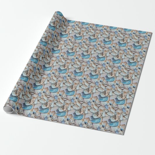 Beach Vibe Zee Ocean Shells Pattern Wrapping Paper Cadeaupapier (Uitgerold)