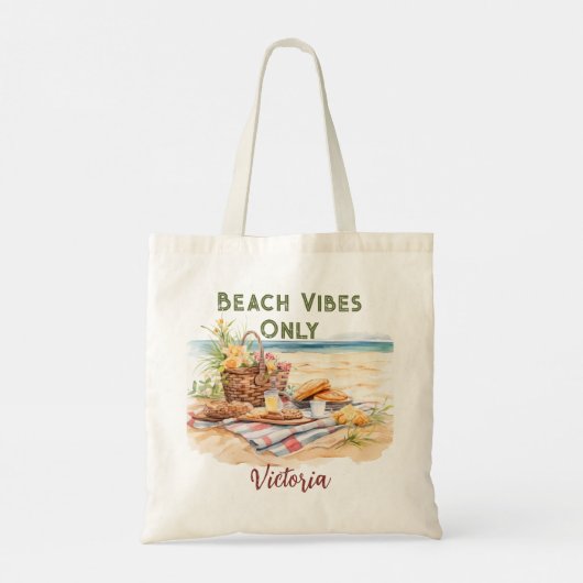 Beach Vibes Alleen gepersonaliseerd strand Tote Bag (Achterkant)