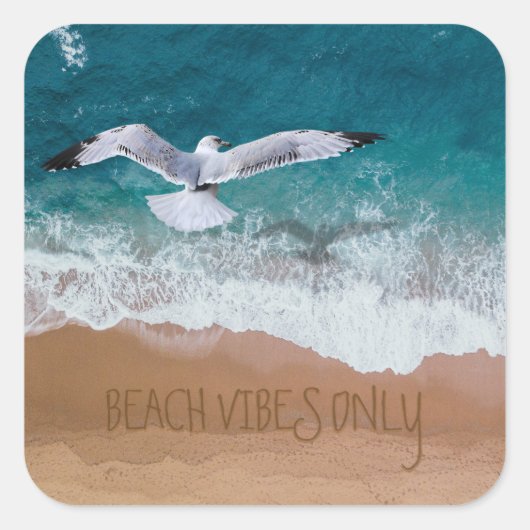 Beach Vibes Alleen Kustzeemeeuw Vierkante Sticker (Voorkant)