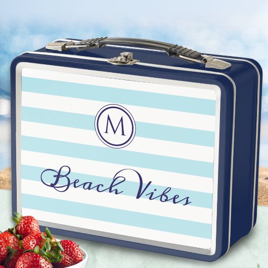 Beach Vibes Cool Blauw Witte Strepen Monogram