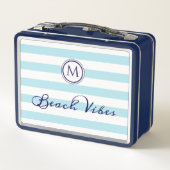 Beach Vibes Cool Blauw Witte Strepen Monogram (Achterkant)