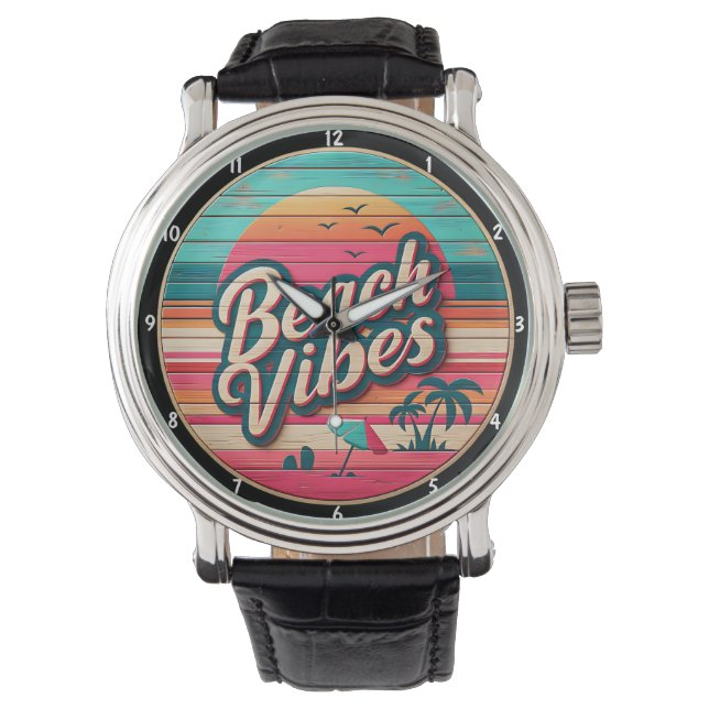  Beach Vibes Design and Tropical Sunset Horloge (Voorkant)